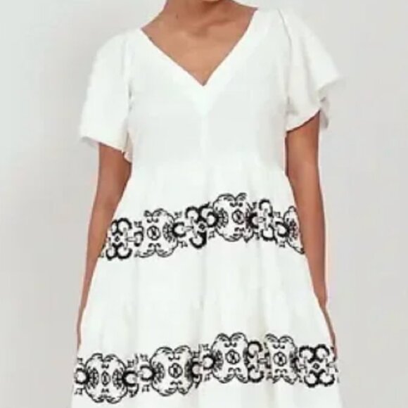 Old Navy NWT Matching Embroidered Mini Black & Cream Swing Dress - Picture 11 of 12